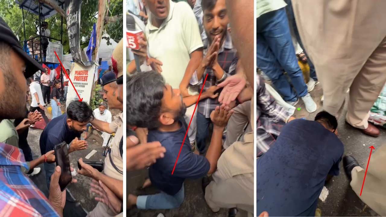 नीट पेपर लीक विरोध: कॉकरोच पार्टी के फाउंडर अभिजीत दीपके ने पुलिस के पैर पकड़े, जंतर-मंतर पर टेंट लगाने की परमिशन मांगी